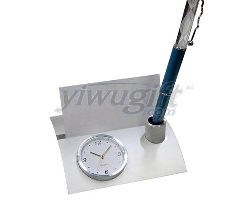 Pen pedestal & clock, picture